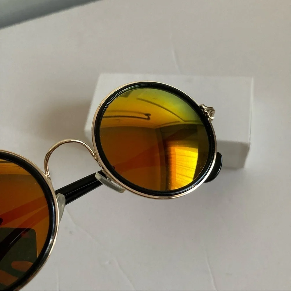 New Round Retro Sunglasses Orange Black Gold